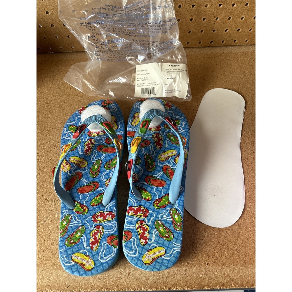 Vintage Women's Printed Flip Flops Size 9/10 Rubber Rings Caoutchouc 3070